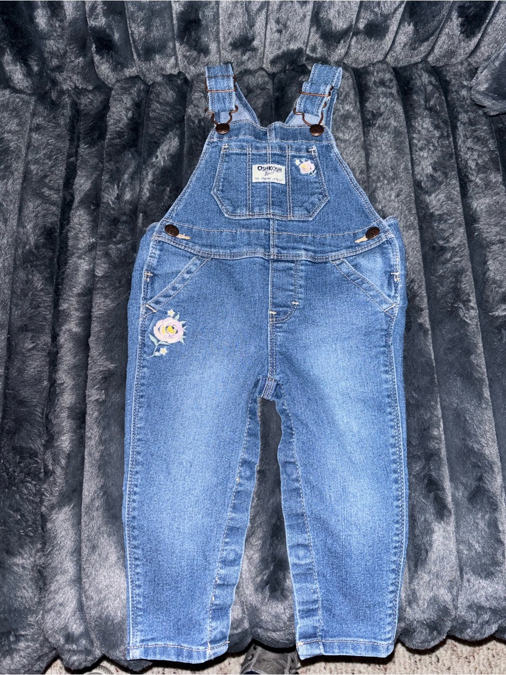 OshKosh B'gosh Blue Denim Overalls with Floral Embroidery